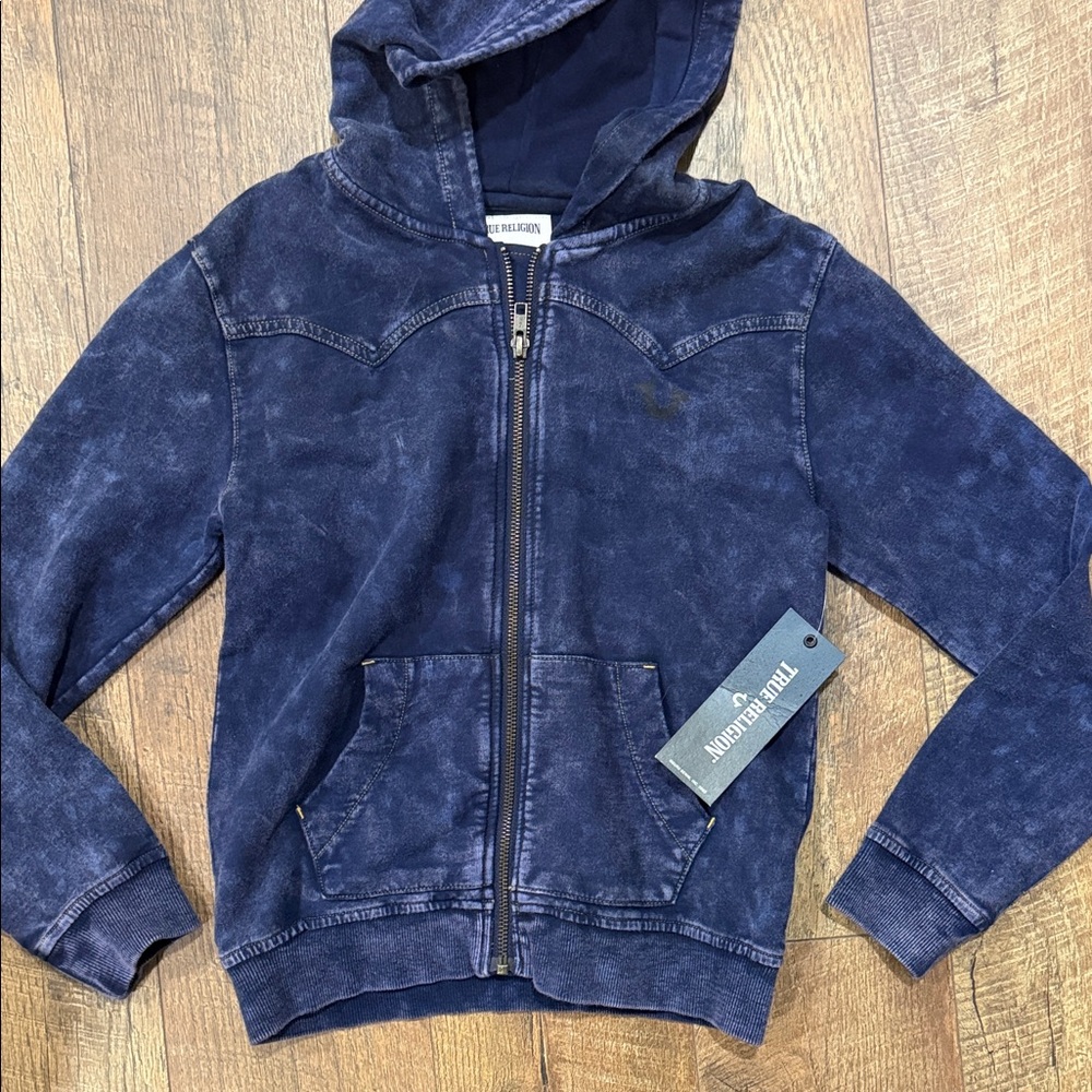NWT True Religion Dark Blue Denim Hoodie Jacket